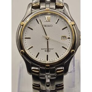 Vintage Seiko Men 7N32-0049 Two Tone Quartz Analog 34mm Watch. 7-7.25" Band.